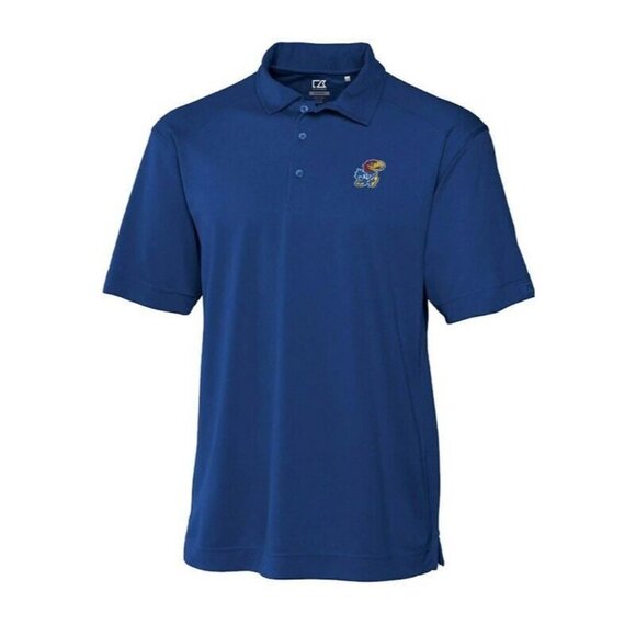 NCAA Kansas Jayhawks Adult Mens CB Drytec Genre Short Sleeve Polo Blue Size S - Picture 2 of 5